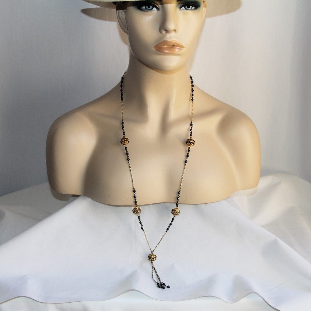 Seasonal Whispers Gold, Crystal Tassel Necklace
